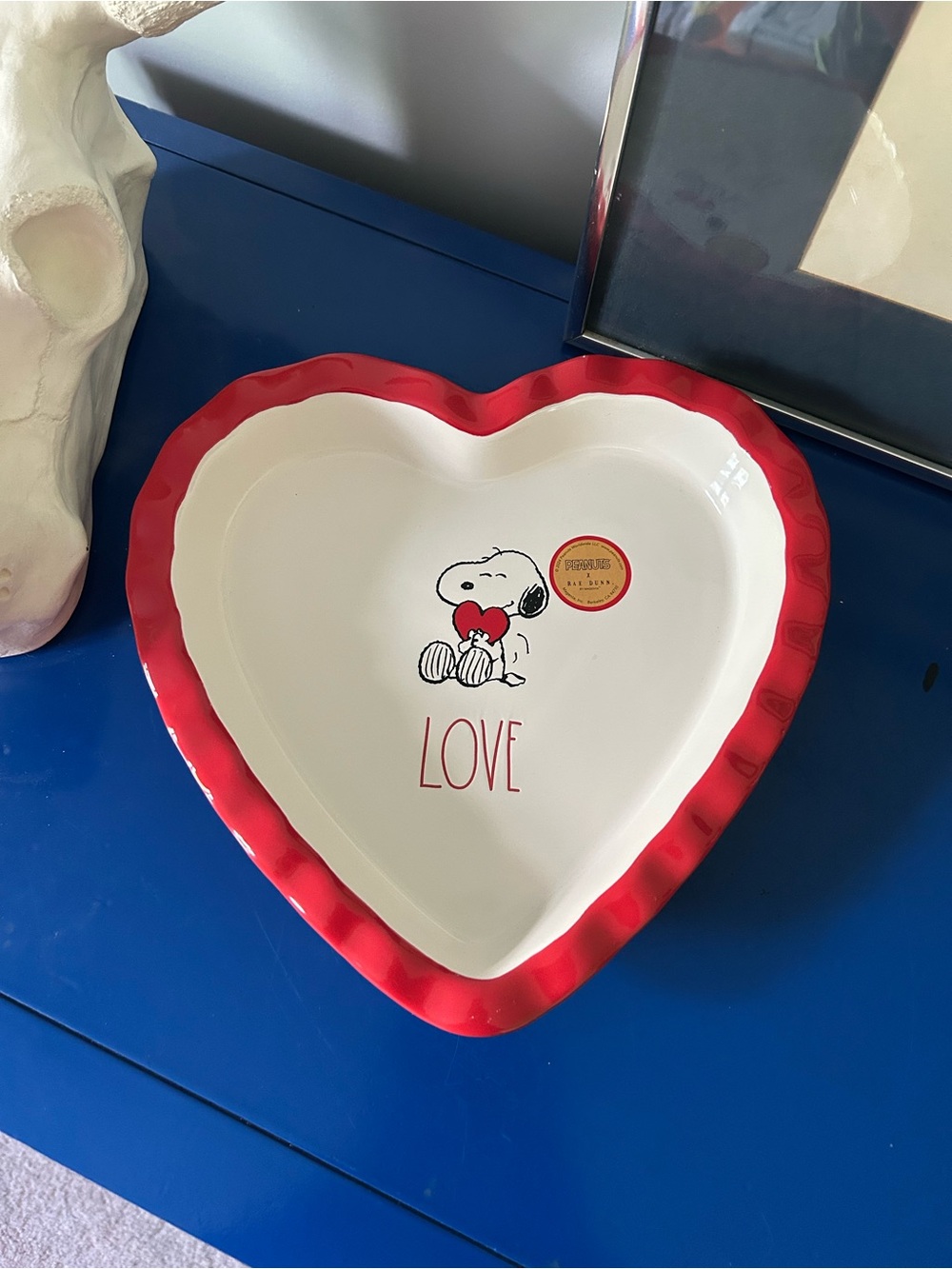 Rae Dunn Peanuts Snoopy Love Heart Shaped Baking Dish Pie Dish